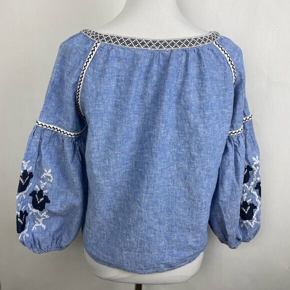 Zara Blue Embroidered Blouse sz XS - Picture 2 of 4